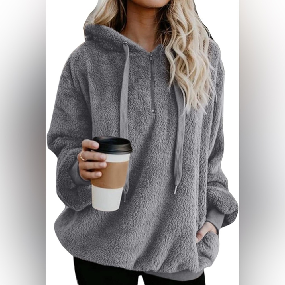 ReachMe Women’s 3XL Oversized Sherpa Pullover Hoodie With Pockets Gray NEW